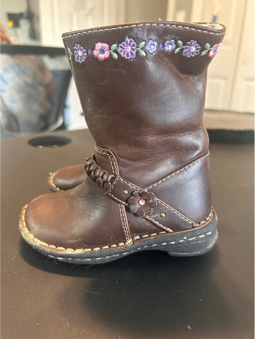 OshKosh B'gosh Toddler Brown Leather Boots with Floral Embroidery